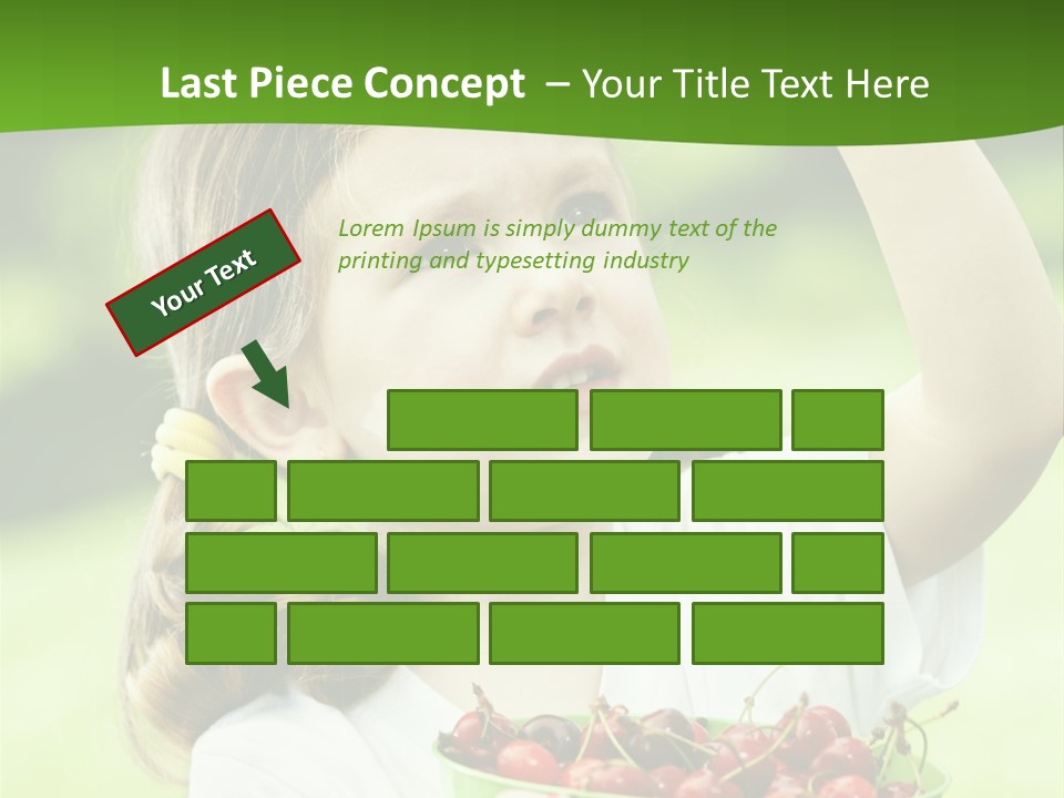 A Little Girl Holding A Green Bucket Full Of Cherries PowerPoint Template