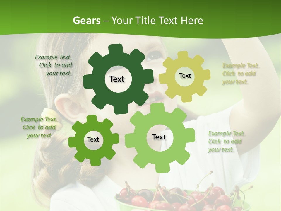 A Little Girl Holding A Green Bucket Full Of Cherries PowerPoint Template