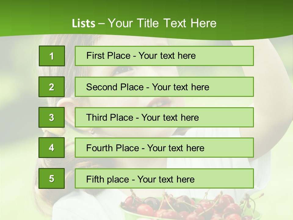 A Little Girl Holding A Green Bucket Full Of Cherries PowerPoint Template