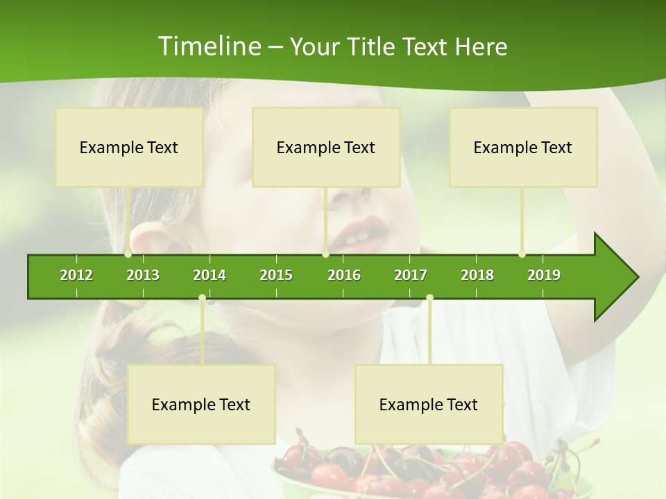 A Little Girl Holding A Green Bucket Full Of Cherries PowerPoint Template