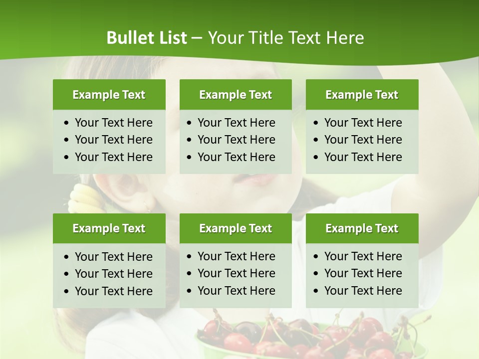 A Little Girl Holding A Green Bucket Full Of Cherries PowerPoint Template