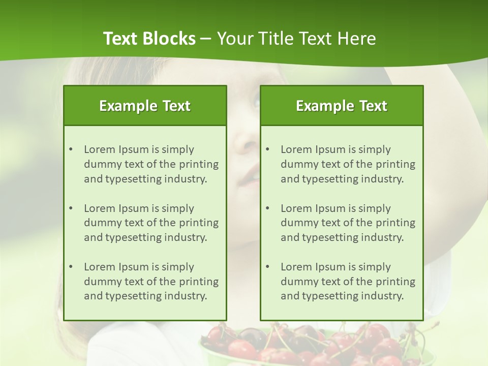 A Little Girl Holding A Green Bucket Full Of Cherries PowerPoint Template