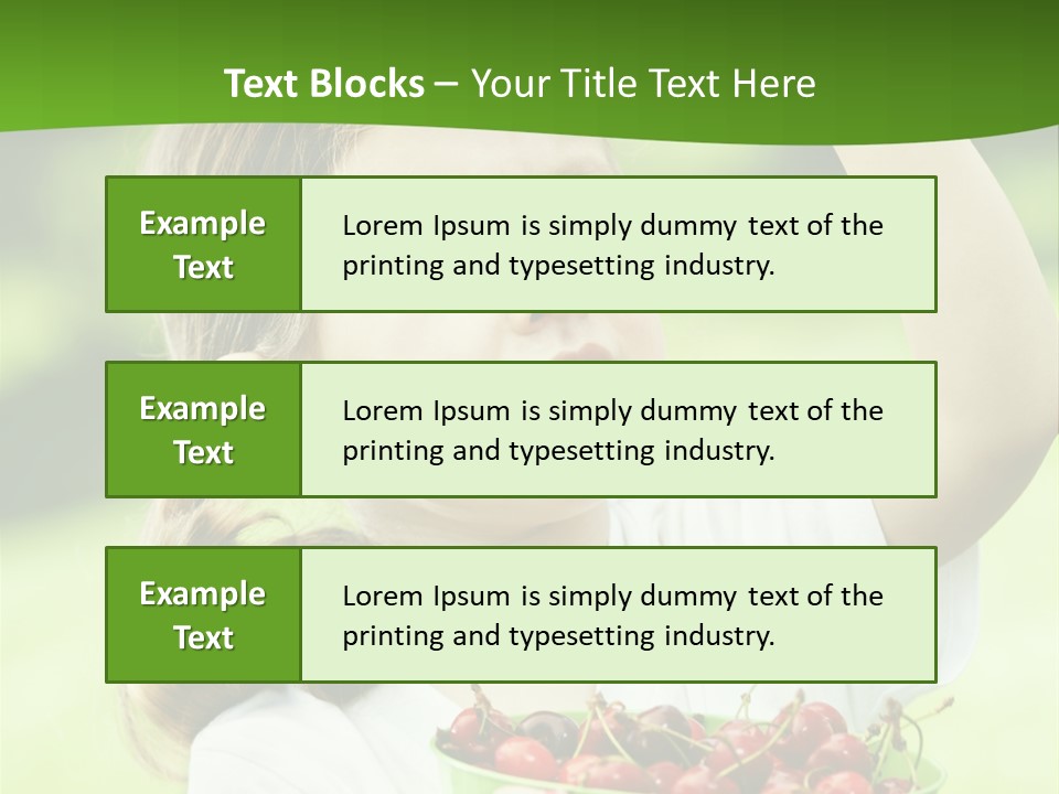 A Little Girl Holding A Green Bucket Full Of Cherries PowerPoint Template