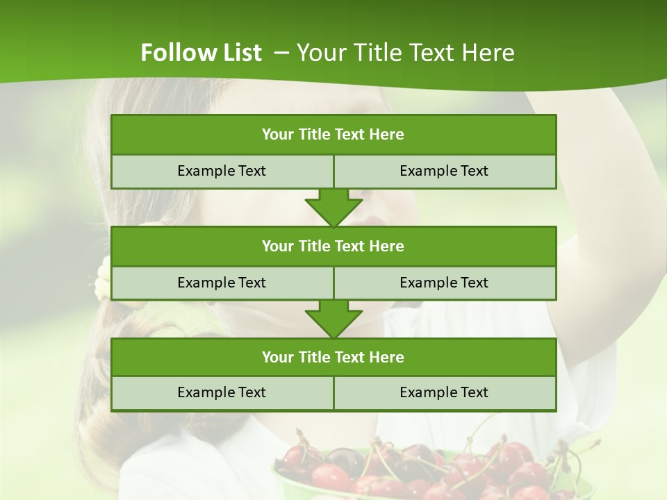 A Little Girl Holding A Green Bucket Full Of Cherries PowerPoint Template