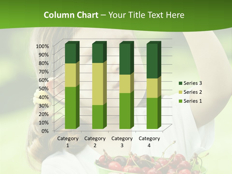 A Little Girl Holding A Green Bucket Full Of Cherries PowerPoint Template
