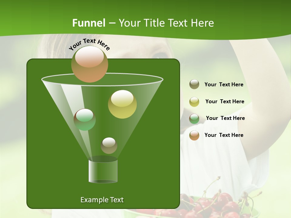 A Little Girl Holding A Green Bucket Full Of Cherries PowerPoint Template