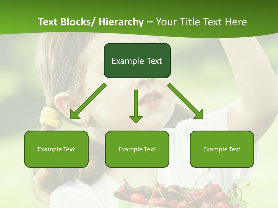 A Little Girl Holding A Green Bucket Full Of Cherries PowerPoint Template