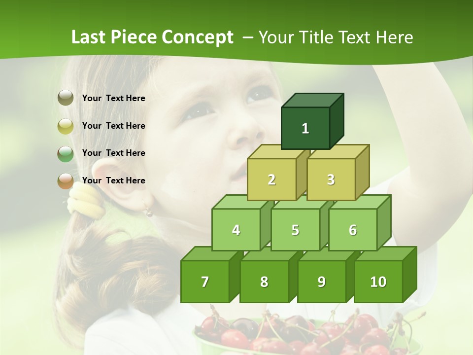 A Little Girl Holding A Green Bucket Full Of Cherries PowerPoint Template