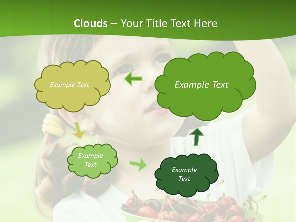 A Little Girl Holding A Green Bucket Full Of Cherries PowerPoint Template