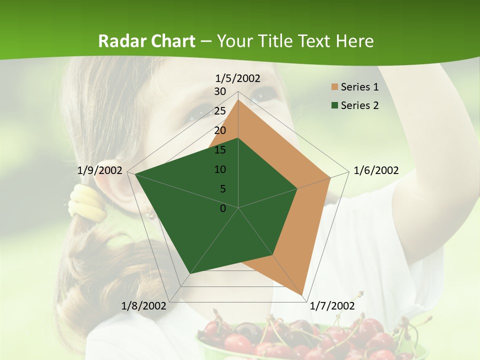 A Little Girl Holding A Green Bucket Full Of Cherries PowerPoint Template
