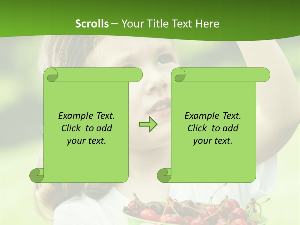 A Little Girl Holding A Green Bucket Full Of Cherries PowerPoint Template