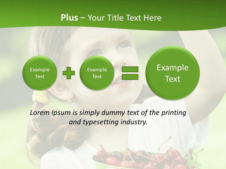 A Little Girl Holding A Green Bucket Full Of Cherries PowerPoint Template