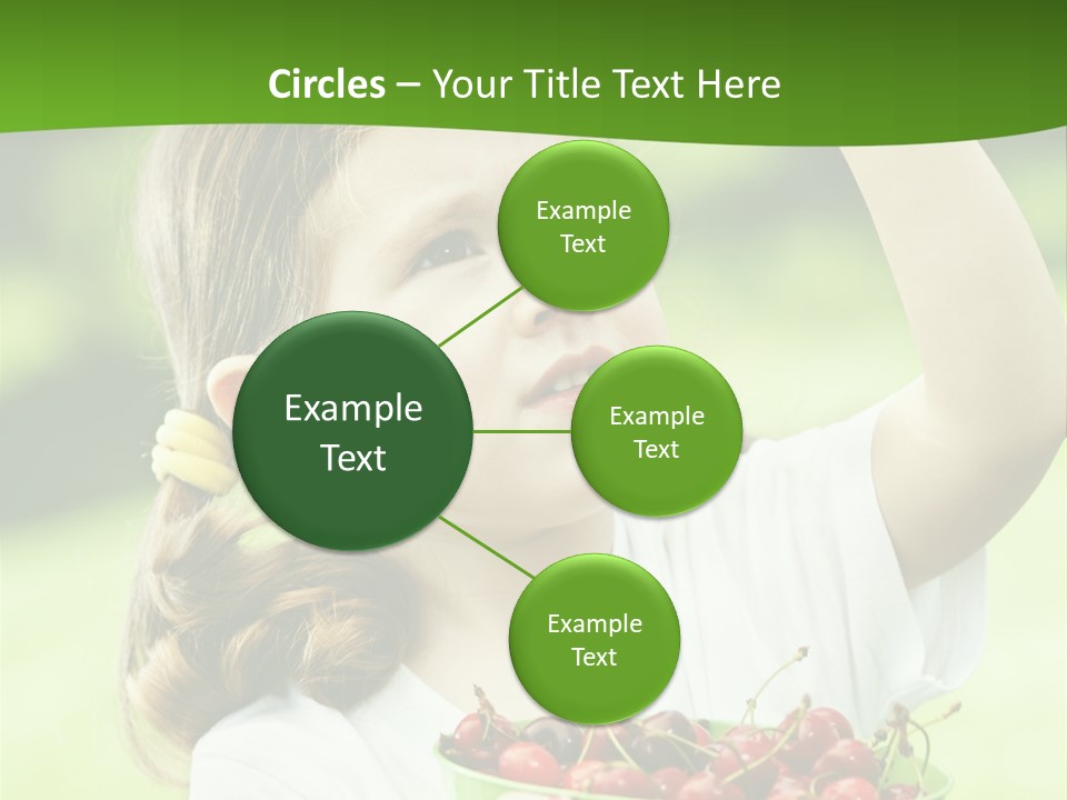 A Little Girl Holding A Green Bucket Full Of Cherries PowerPoint Template