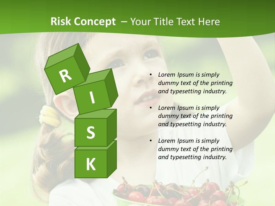 A Little Girl Holding A Green Bucket Full Of Cherries PowerPoint Template