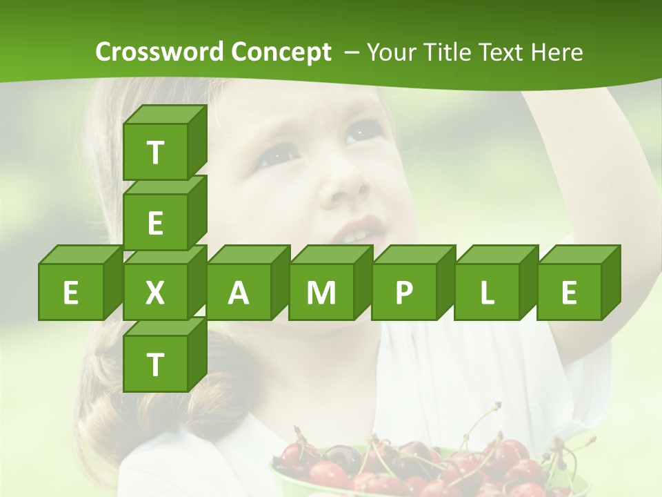 A Little Girl Holding A Green Bucket Full Of Cherries PowerPoint Template