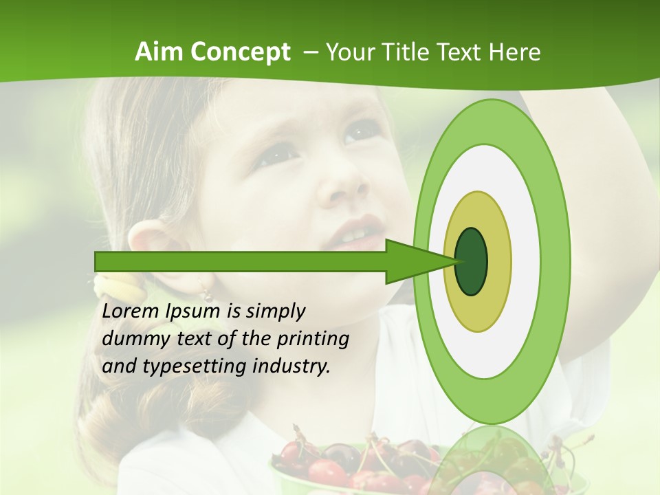 A Little Girl Holding A Green Bucket Full Of Cherries PowerPoint Template
