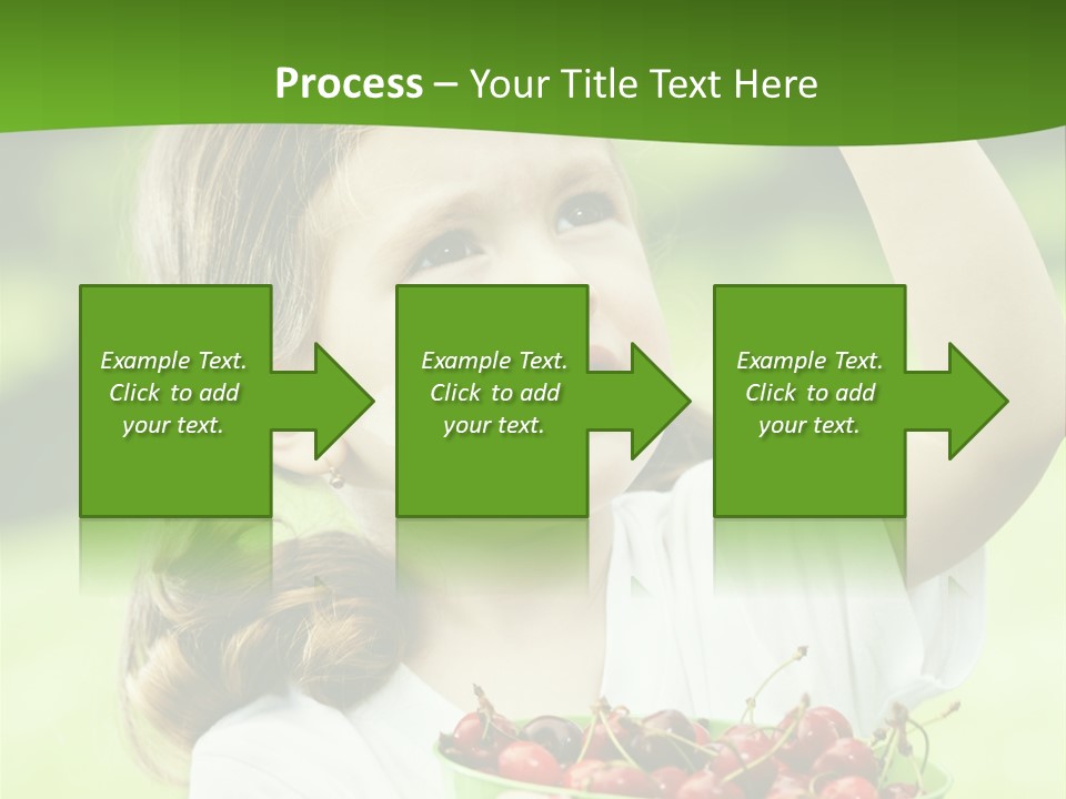 A Little Girl Holding A Green Bucket Full Of Cherries PowerPoint Template