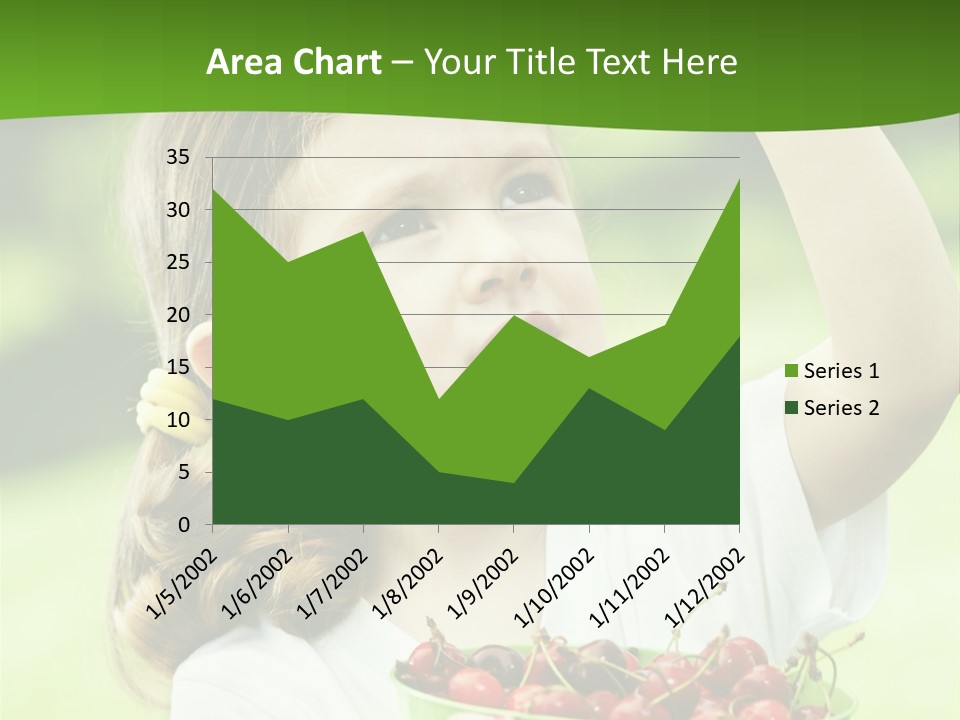A Little Girl Holding A Green Bucket Full Of Cherries PowerPoint Template