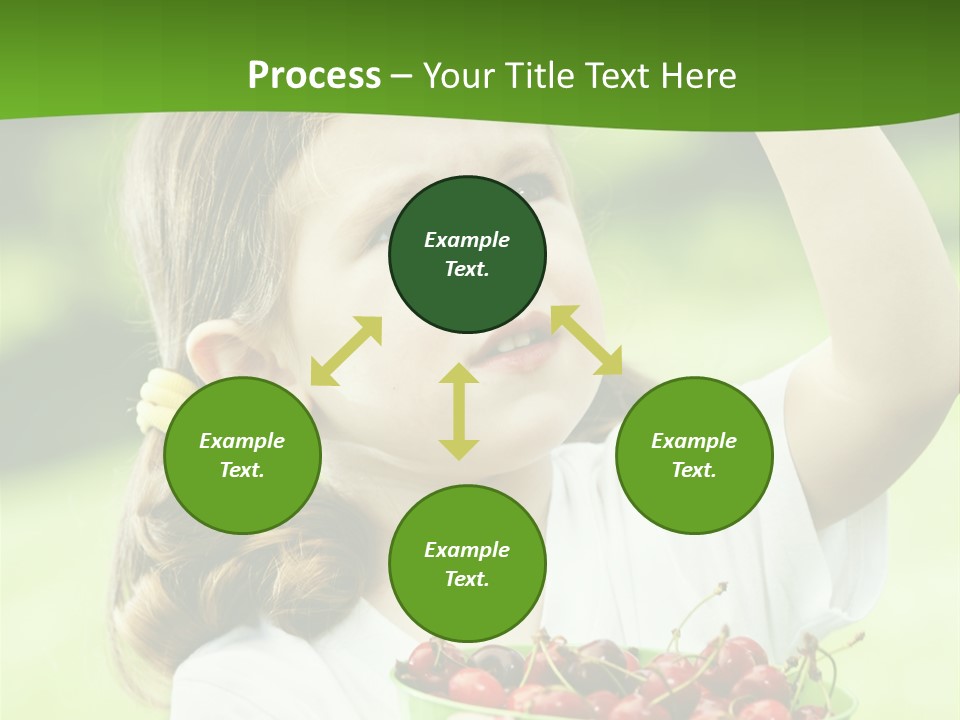 A Little Girl Holding A Green Bucket Full Of Cherries PowerPoint Template