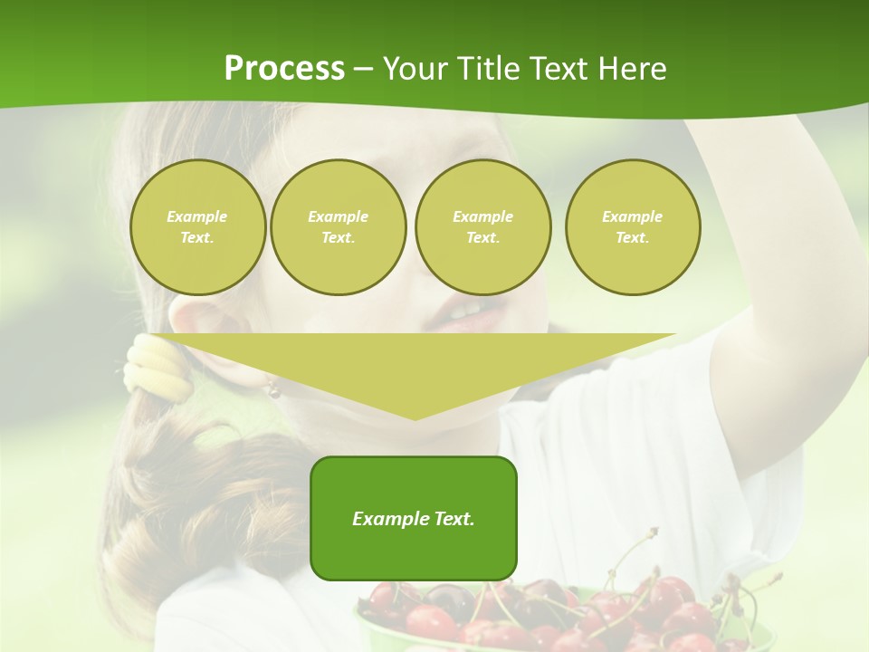 A Little Girl Holding A Green Bucket Full Of Cherries PowerPoint Template