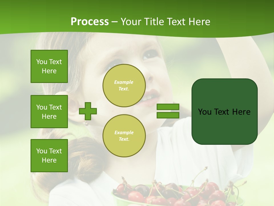 A Little Girl Holding A Green Bucket Full Of Cherries PowerPoint Template