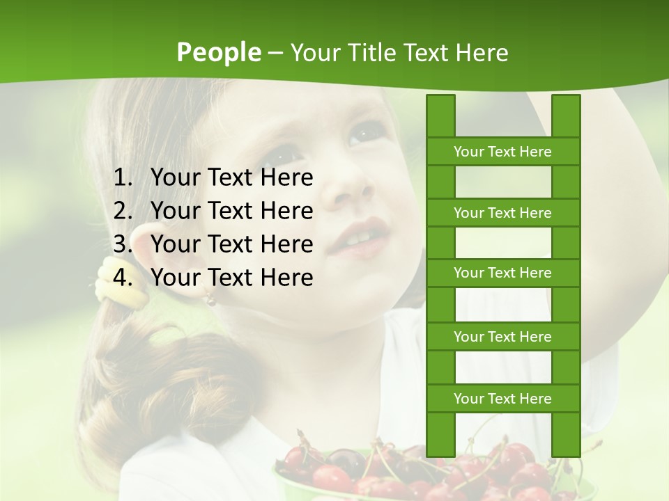 A Little Girl Holding A Green Bucket Full Of Cherries PowerPoint Template