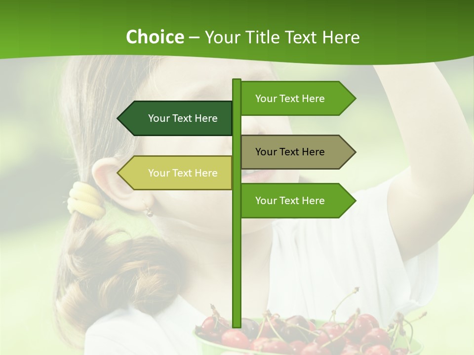 A Little Girl Holding A Green Bucket Full Of Cherries PowerPoint Template