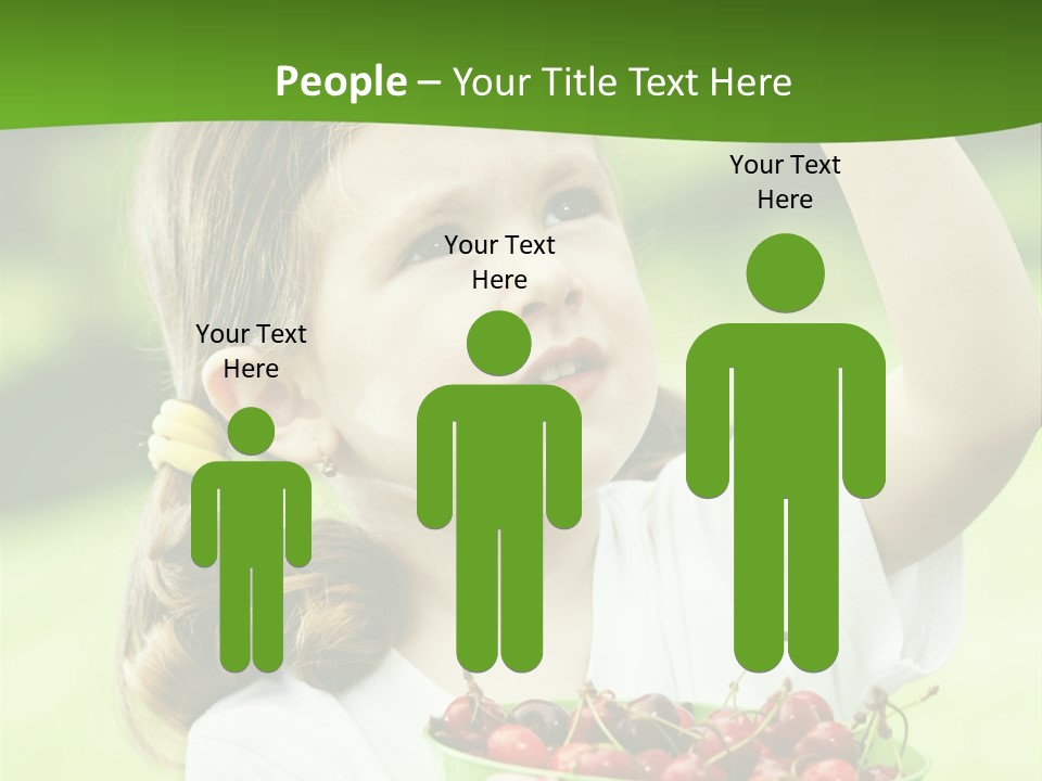 A Little Girl Holding A Green Bucket Full Of Cherries PowerPoint Template