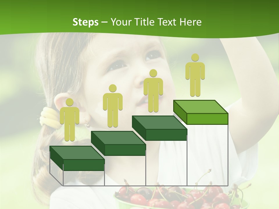 A Little Girl Holding A Green Bucket Full Of Cherries PowerPoint Template