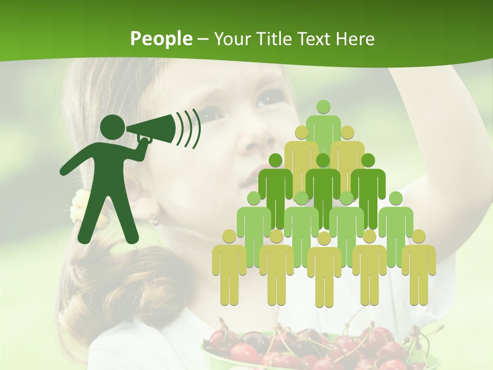 A Little Girl Holding A Green Bucket Full Of Cherries PowerPoint Template
