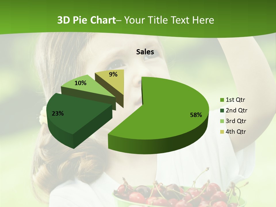 A Little Girl Holding A Green Bucket Full Of Cherries PowerPoint Template