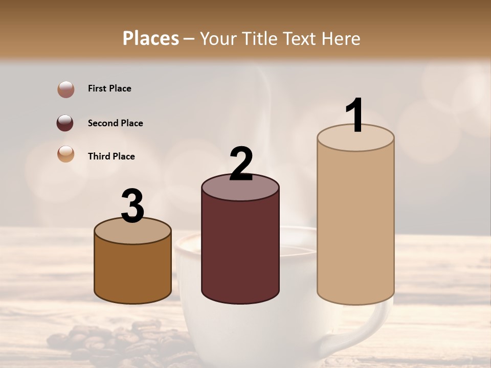 A Cup Of Coffee On A Table With Coffee Beans PowerPoint Template