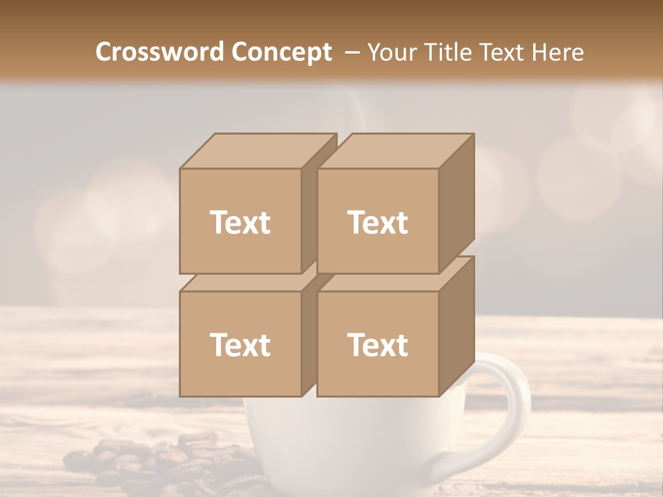 A Cup Of Coffee On A Table With Coffee Beans PowerPoint Template