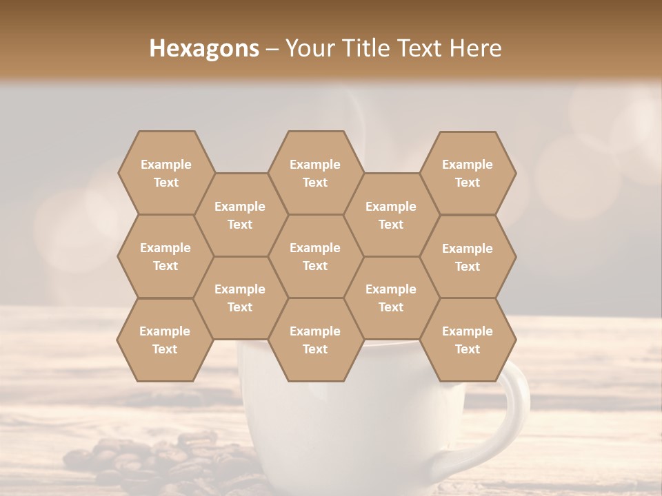 A Cup Of Coffee On A Table With Coffee Beans PowerPoint Template