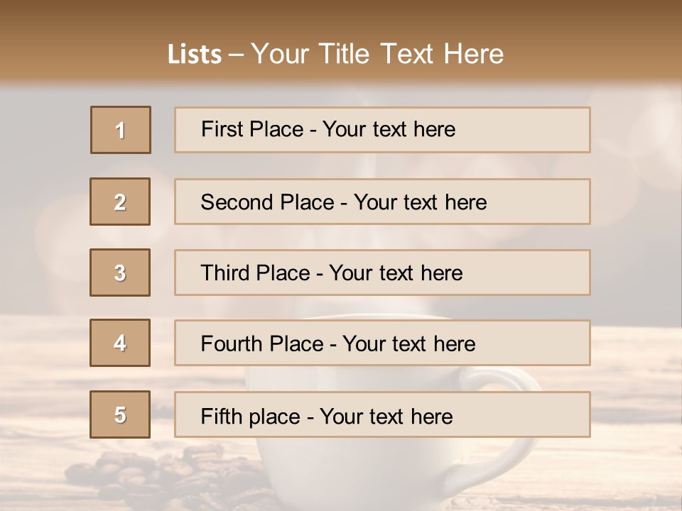 A Cup Of Coffee On A Table With Coffee Beans PowerPoint Template