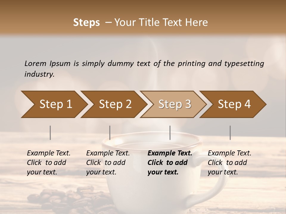 A Cup Of Coffee On A Table With Coffee Beans PowerPoint Template