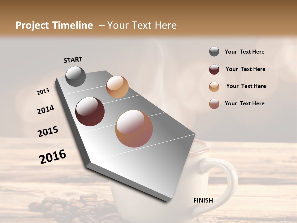 A Cup Of Coffee On A Table With Coffee Beans PowerPoint Template