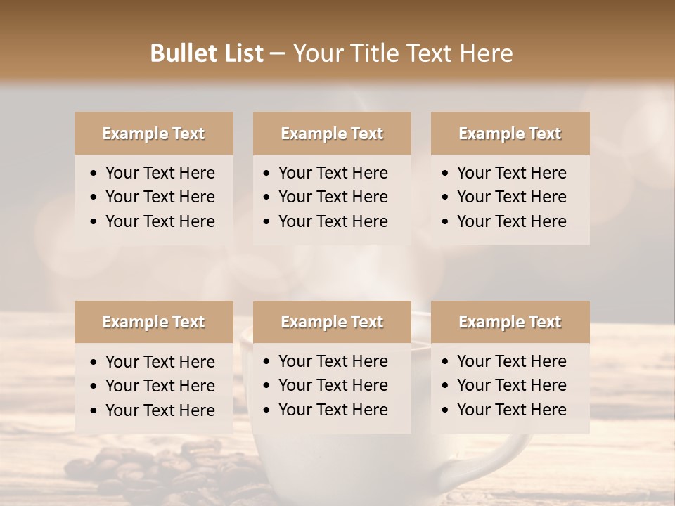 A Cup Of Coffee On A Table With Coffee Beans PowerPoint Template