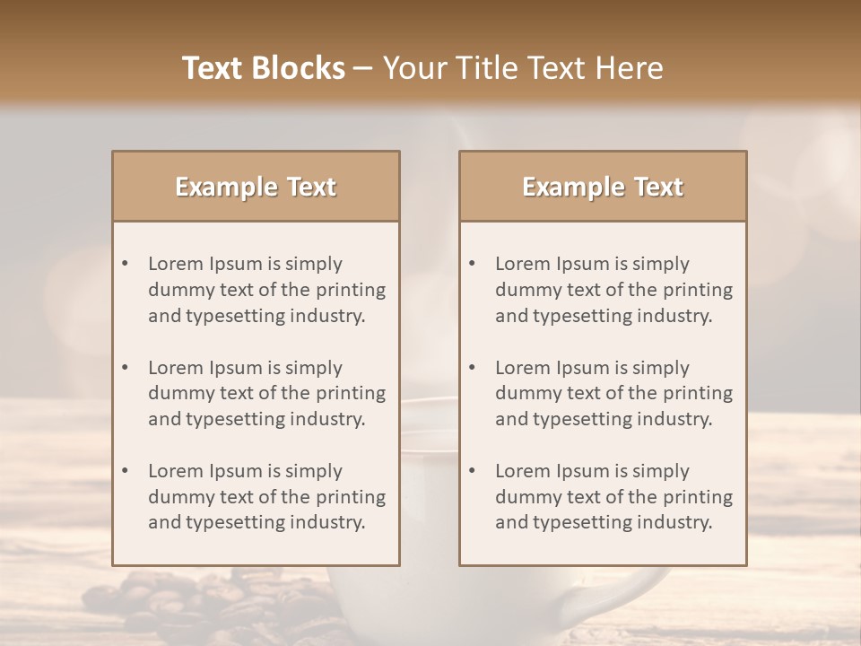 A Cup Of Coffee On A Table With Coffee Beans PowerPoint Template