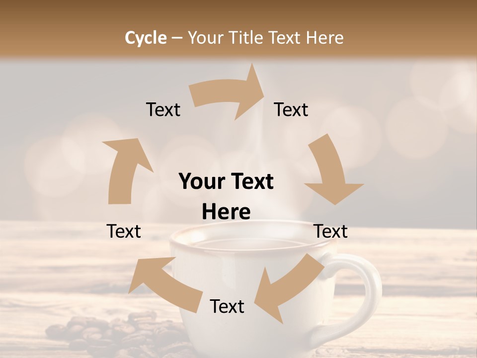 A Cup Of Coffee On A Table With Coffee Beans PowerPoint Template