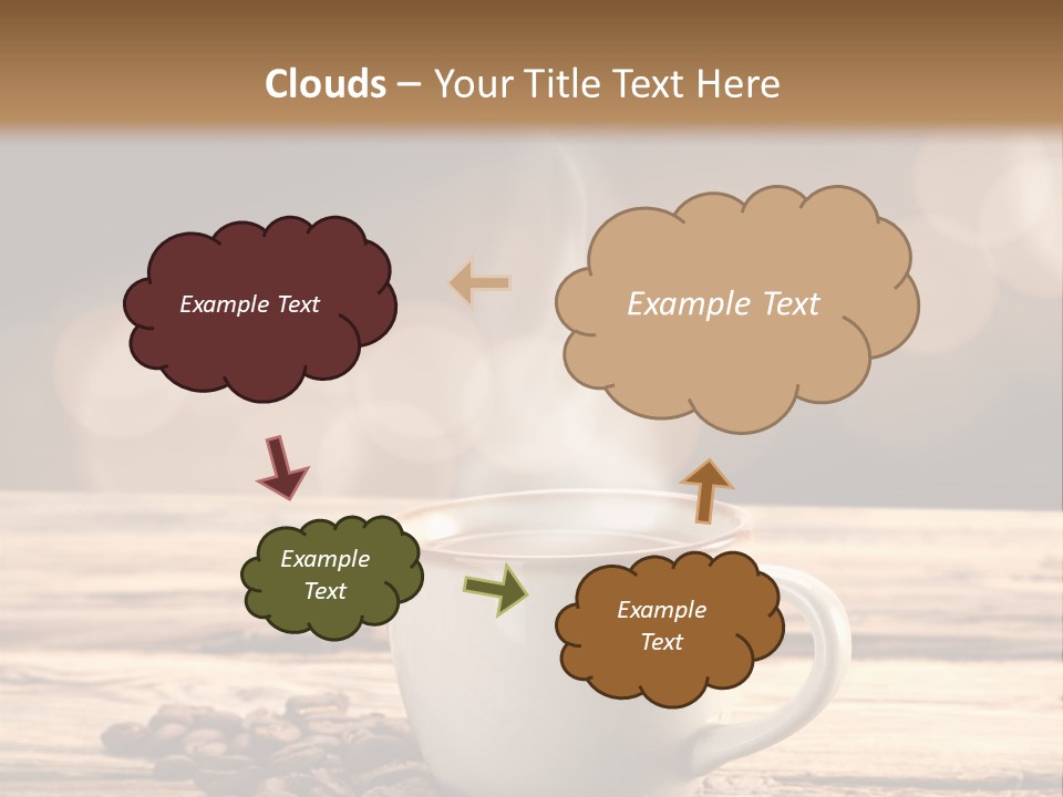 A Cup Of Coffee On A Table With Coffee Beans PowerPoint Template