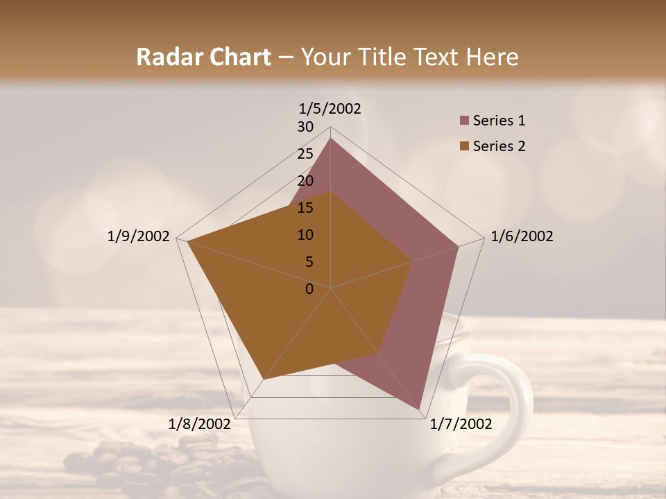 A Cup Of Coffee On A Table With Coffee Beans PowerPoint Template