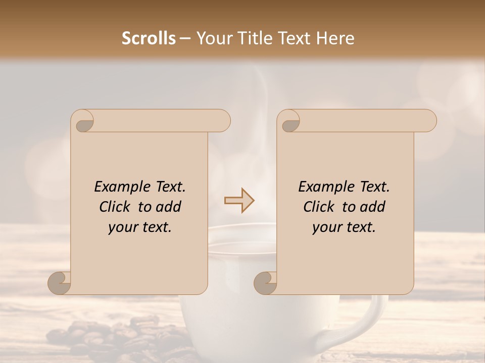 A Cup Of Coffee On A Table With Coffee Beans PowerPoint Template