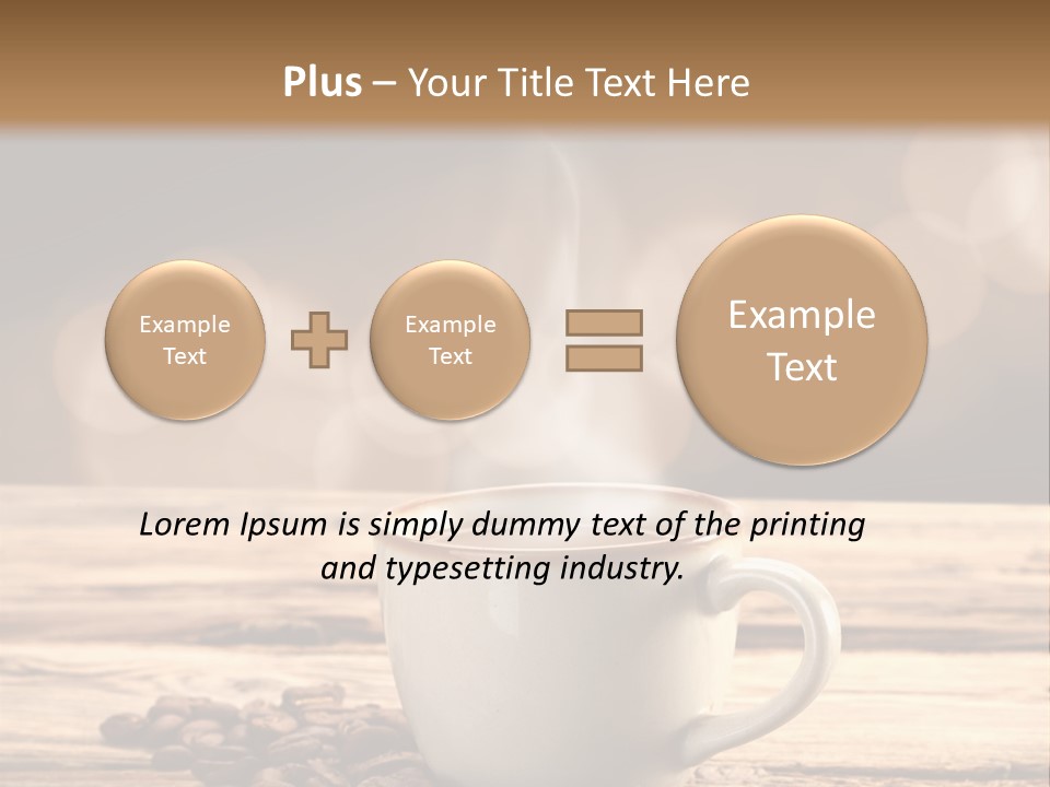 A Cup Of Coffee On A Table With Coffee Beans PowerPoint Template