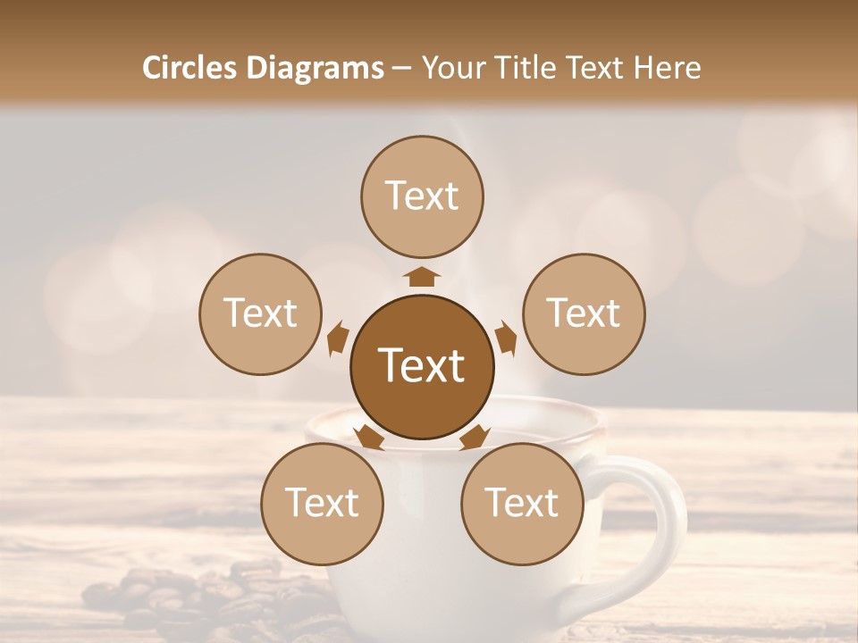 A Cup Of Coffee On A Table With Coffee Beans PowerPoint Template