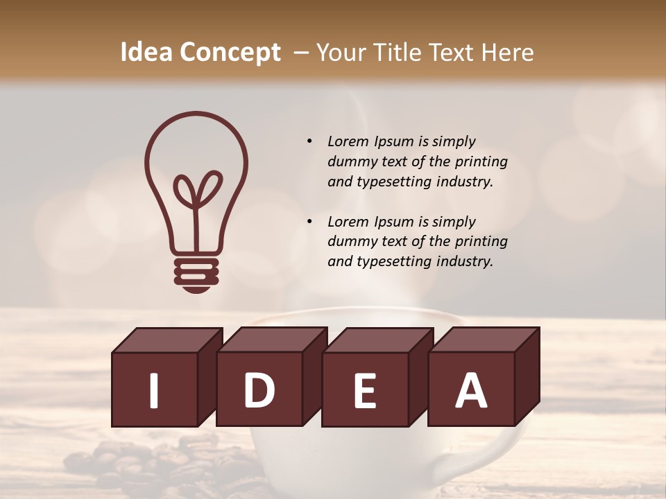 A Cup Of Coffee On A Table With Coffee Beans PowerPoint Template