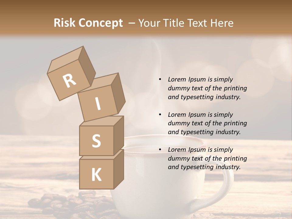 A Cup Of Coffee On A Table With Coffee Beans PowerPoint Template