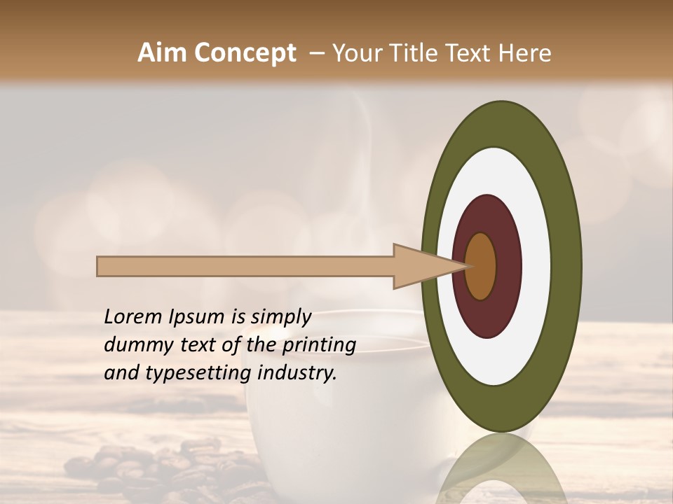 A Cup Of Coffee On A Table With Coffee Beans PowerPoint Template