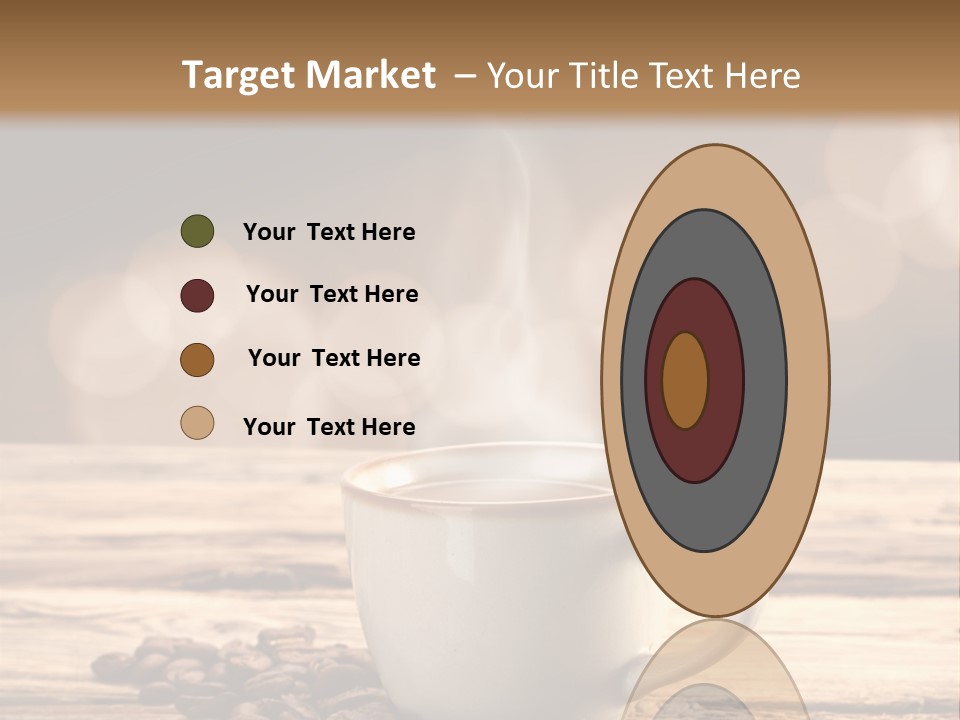 A Cup Of Coffee On A Table With Coffee Beans PowerPoint Template