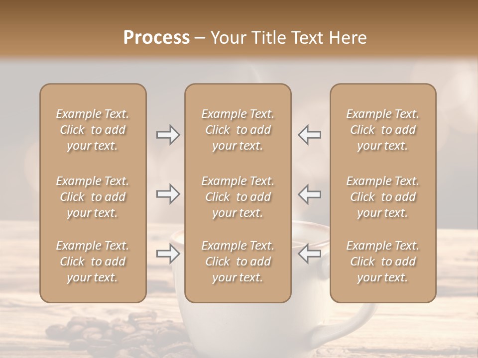 A Cup Of Coffee On A Table With Coffee Beans PowerPoint Template